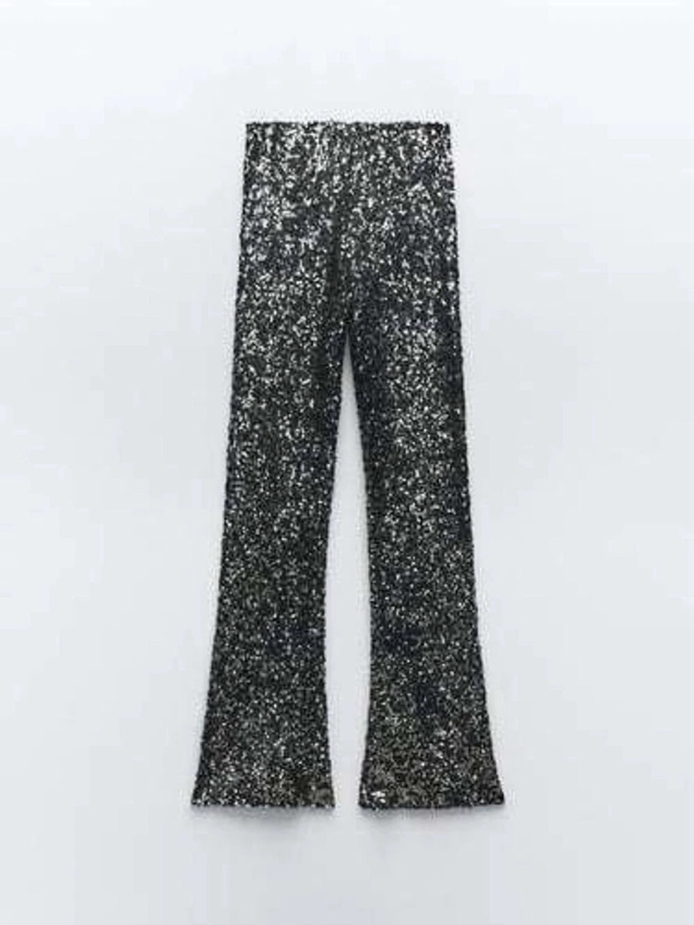 Zara Dark Silver Sequin Legging Hi-Rise Boot-Cut Pants Size XS NWT